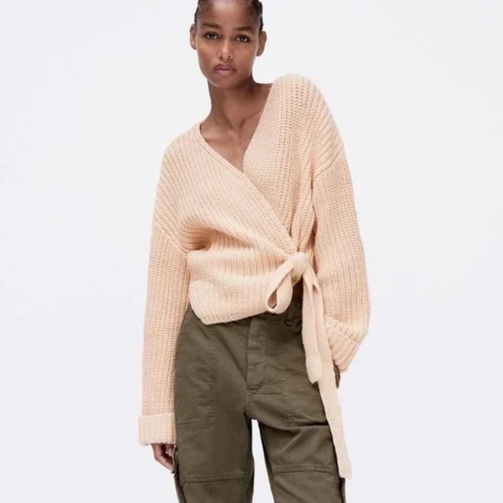 Zara Crossover Cardigan Sweater NWOT w/Tie Detail Blush Pink Small Blogg…